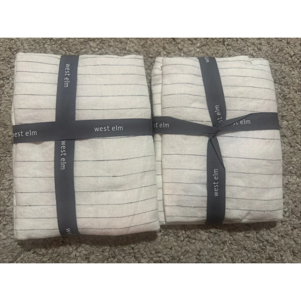 West ElmBelgian Flax Linen Graduated Stripe Standard Sham Set NWT!